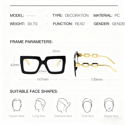 🔥Lastday 70%OFF-Women’s Oversized Square Chain Reading Glasses(1set-6pcs)